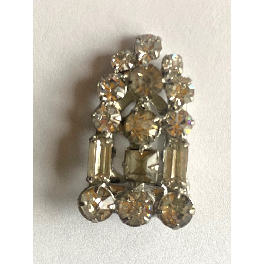 Vintage Clear Rhinestone Dress Fur Clip‎ Silver Tone Art Deco Costume Jewelry